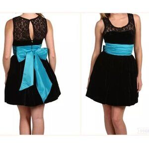 Betsey Johnson Dress Size 0 Black 80's Lace Velvet Bow Cocktail Party Prom Y2K